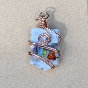 Handmade Howlite & Chakra Gemstone Copper Wire Wrapped Pendant